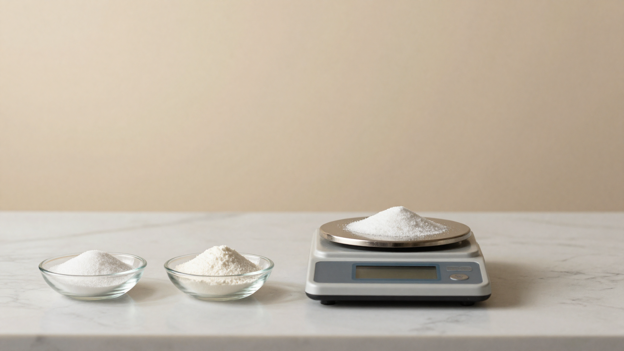 Sucrose and dextrose being weighed on a digital scale