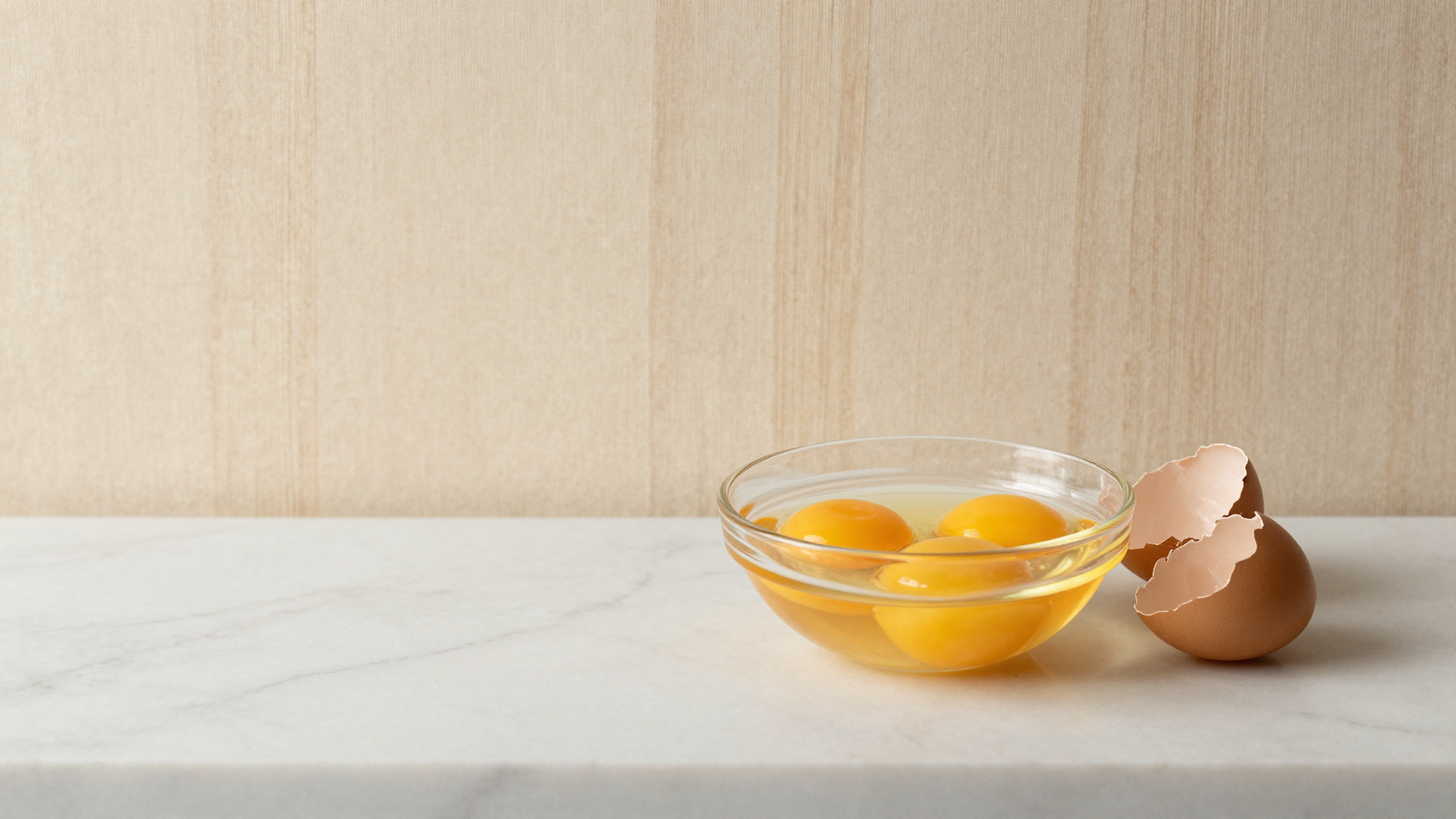 Fresh egg yolks in a bowl ready to be tempered into a yellow-base gelato custard