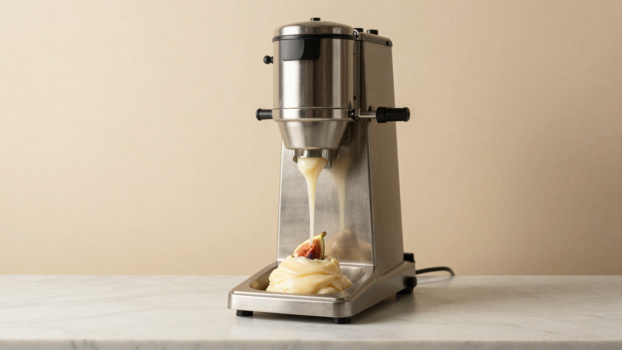 The finished fig-and-honey mix being poured into the gelato machine