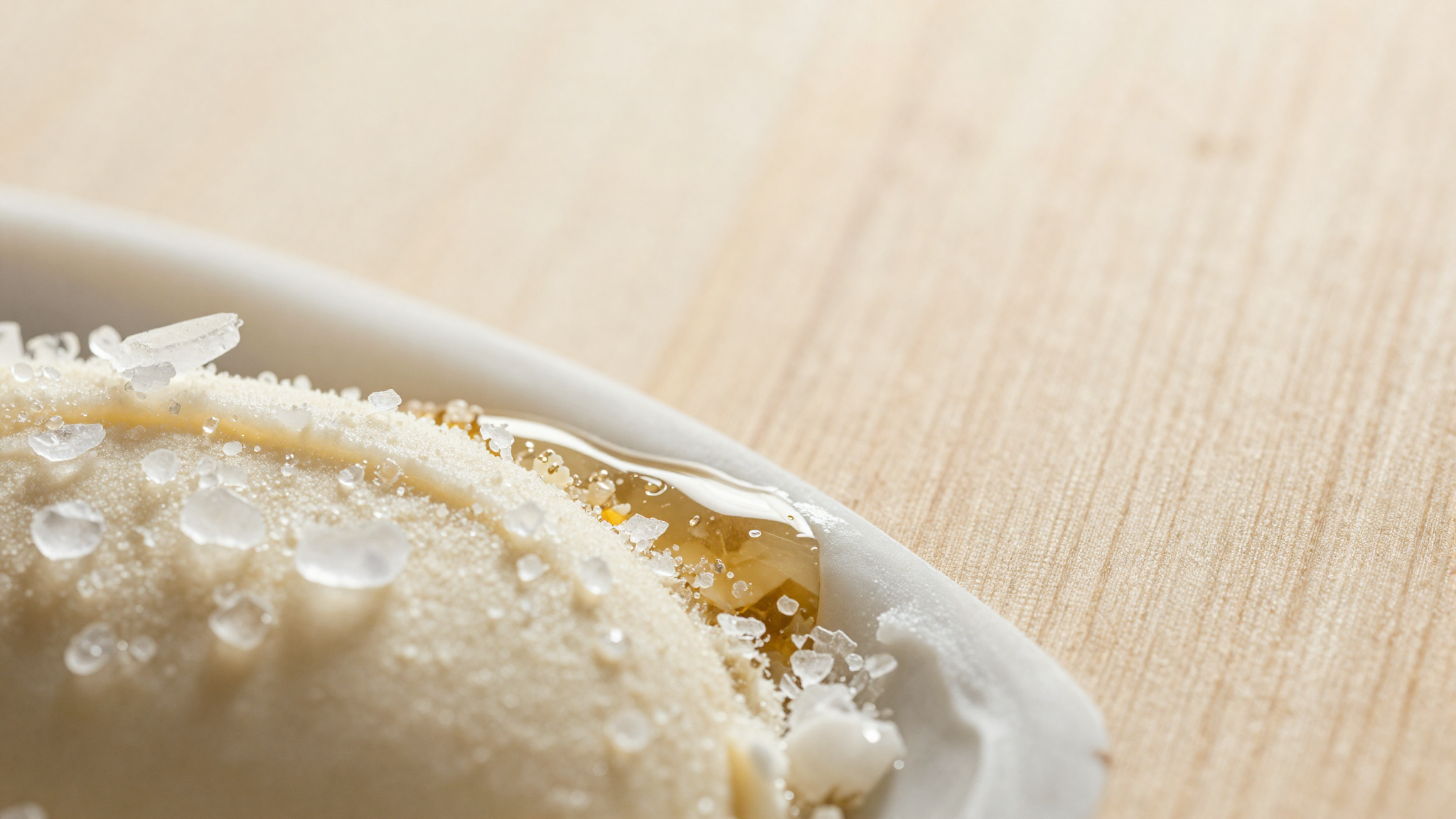 Macro of ice crystals forming beside concentrated unfrozen gelato serum
