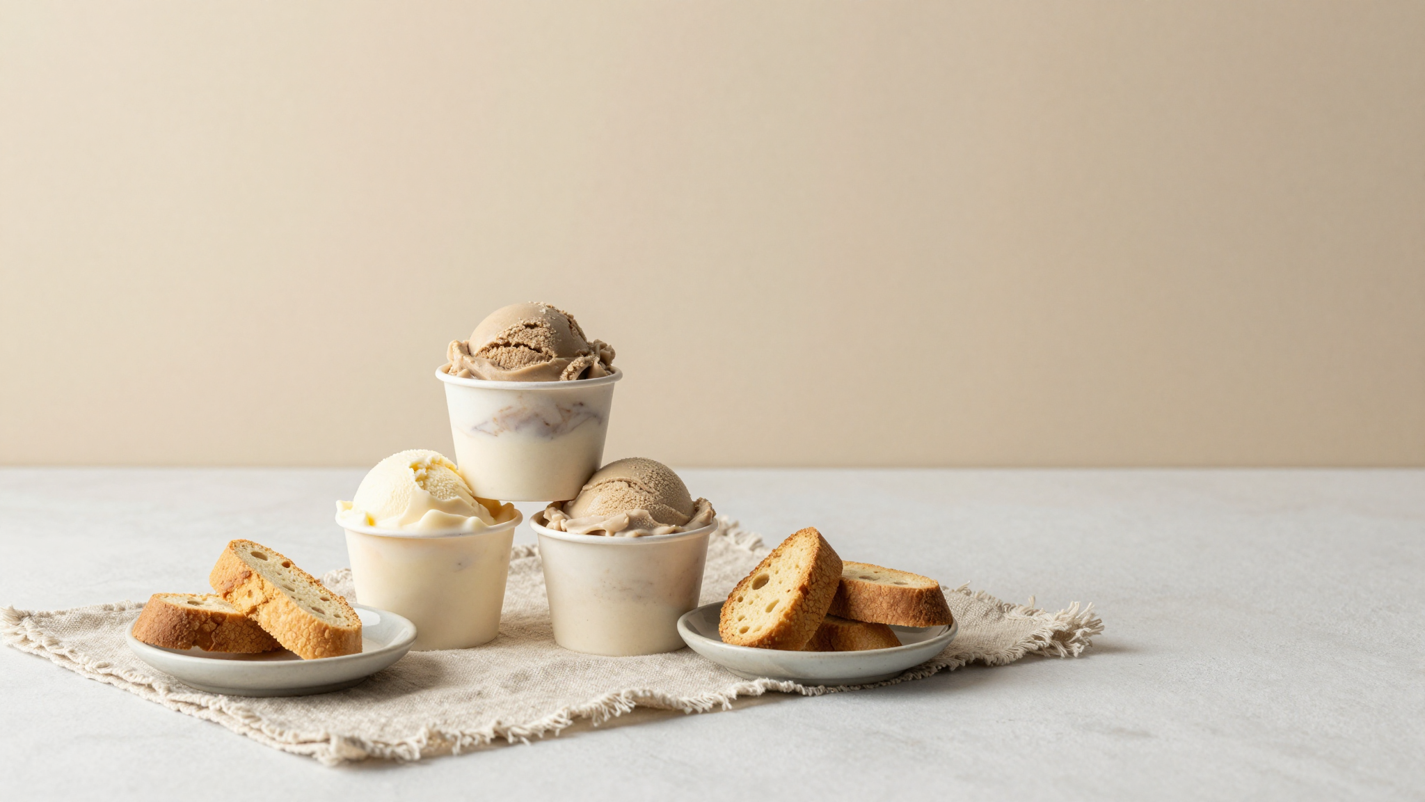 Three small cups arranged with biscotti