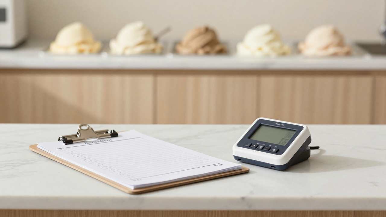 Inline — daily temperature log sheet beside a digital data logger