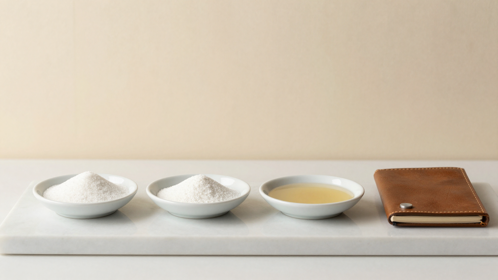 Sugar blend bench — sucrose, dextrose, inverted sugar weighed in dishes