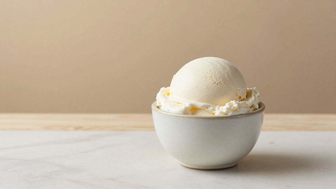 Smooth creamy scoop of white gelato showing fine silky texture