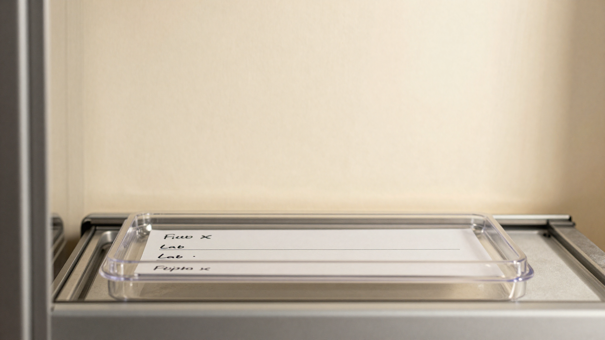 Sample batch label with internal ID, recipe code, date, operator and ingredient lot list