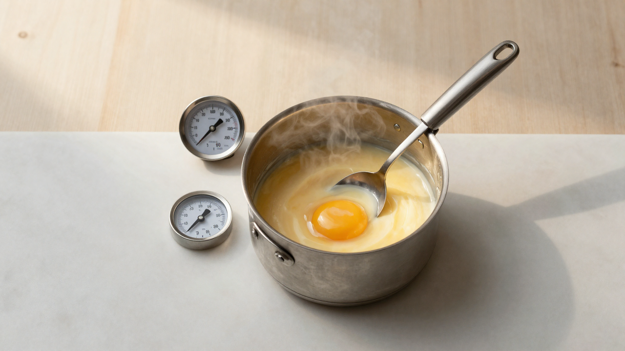 Inline — pasteurized base in stainless pot before maturation