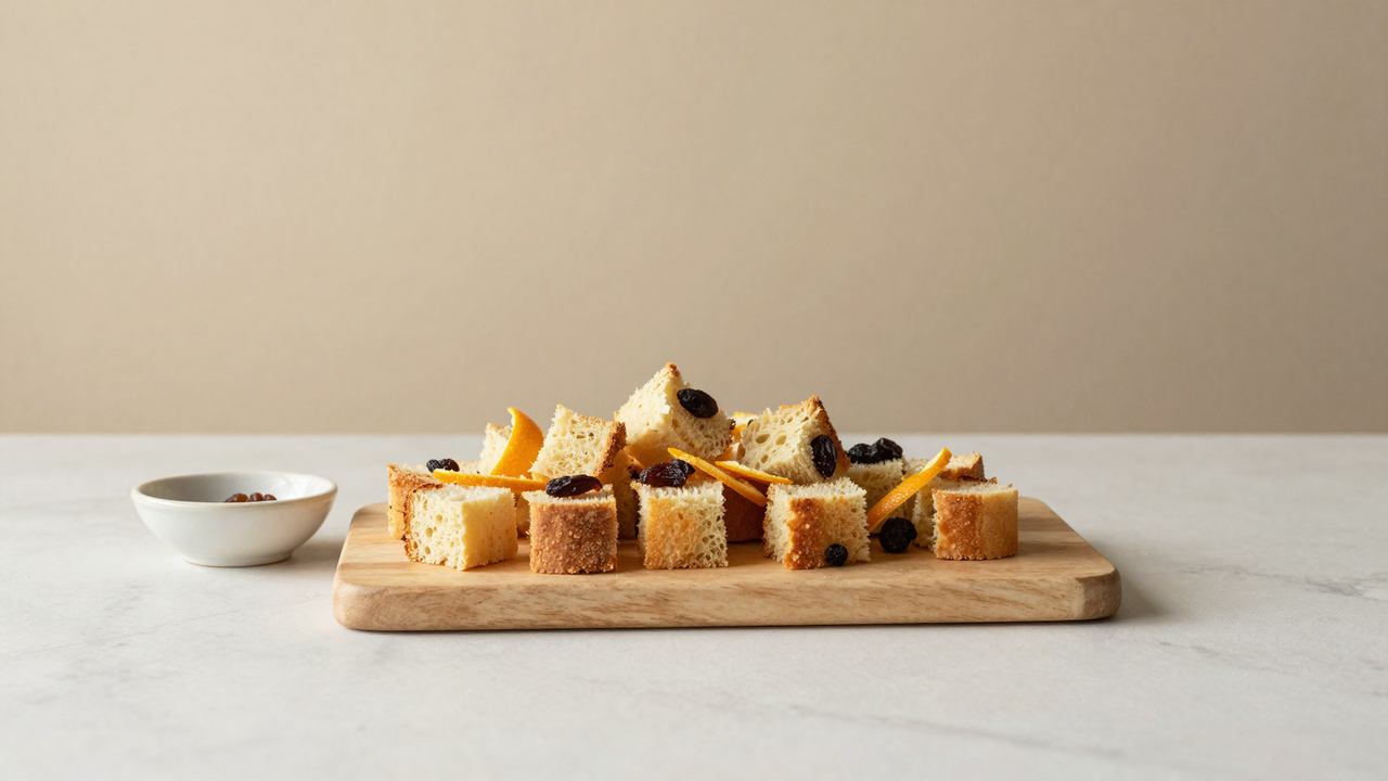 Inline — diced panettone arranged for folding at extraction