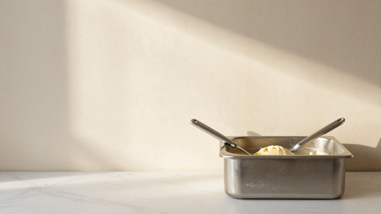 Inline — gelato in blast chiller with thermometer reading −18 °C, illustrating fast hardening