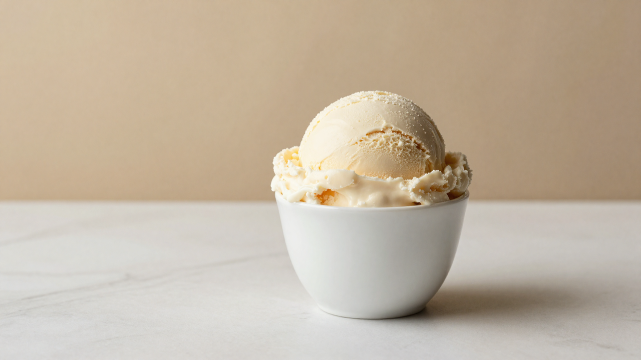 Dense creamy scoop of gelato showing smooth compact texture