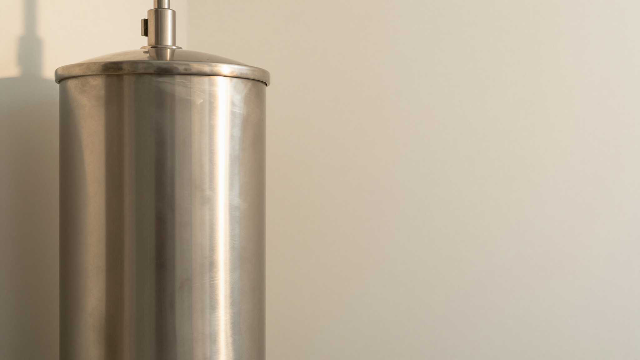 Stainless steel vertical batch freezer mantecatore cylinder in a clean italian gelato lab