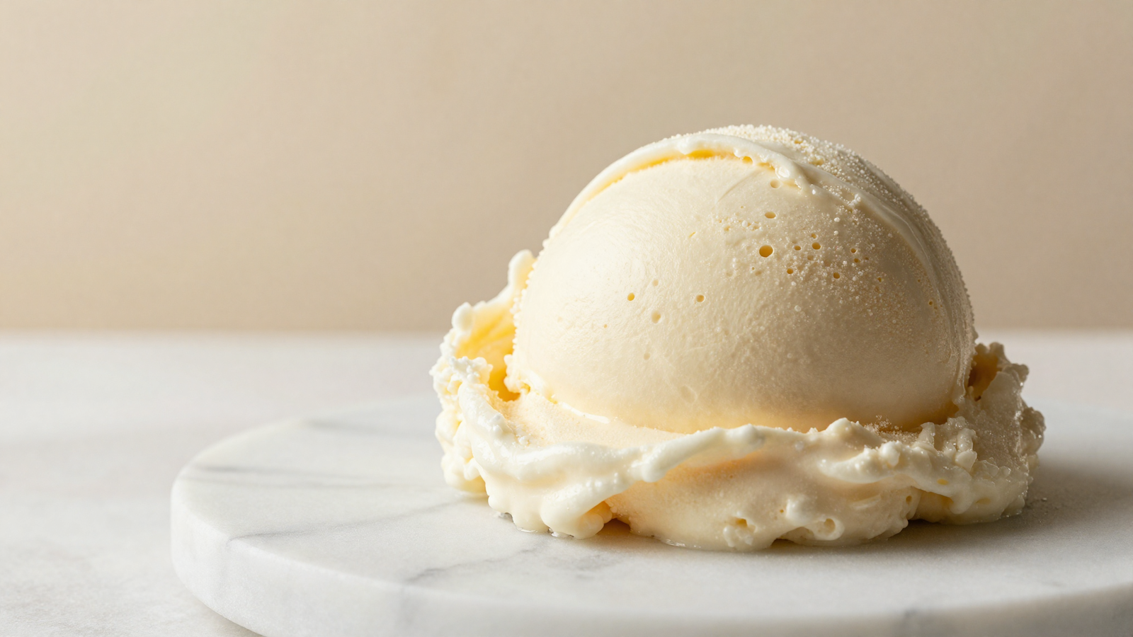 Extreme close-up of a dense scooped gelato showing tight low-overrun texture with minimal air bubbles