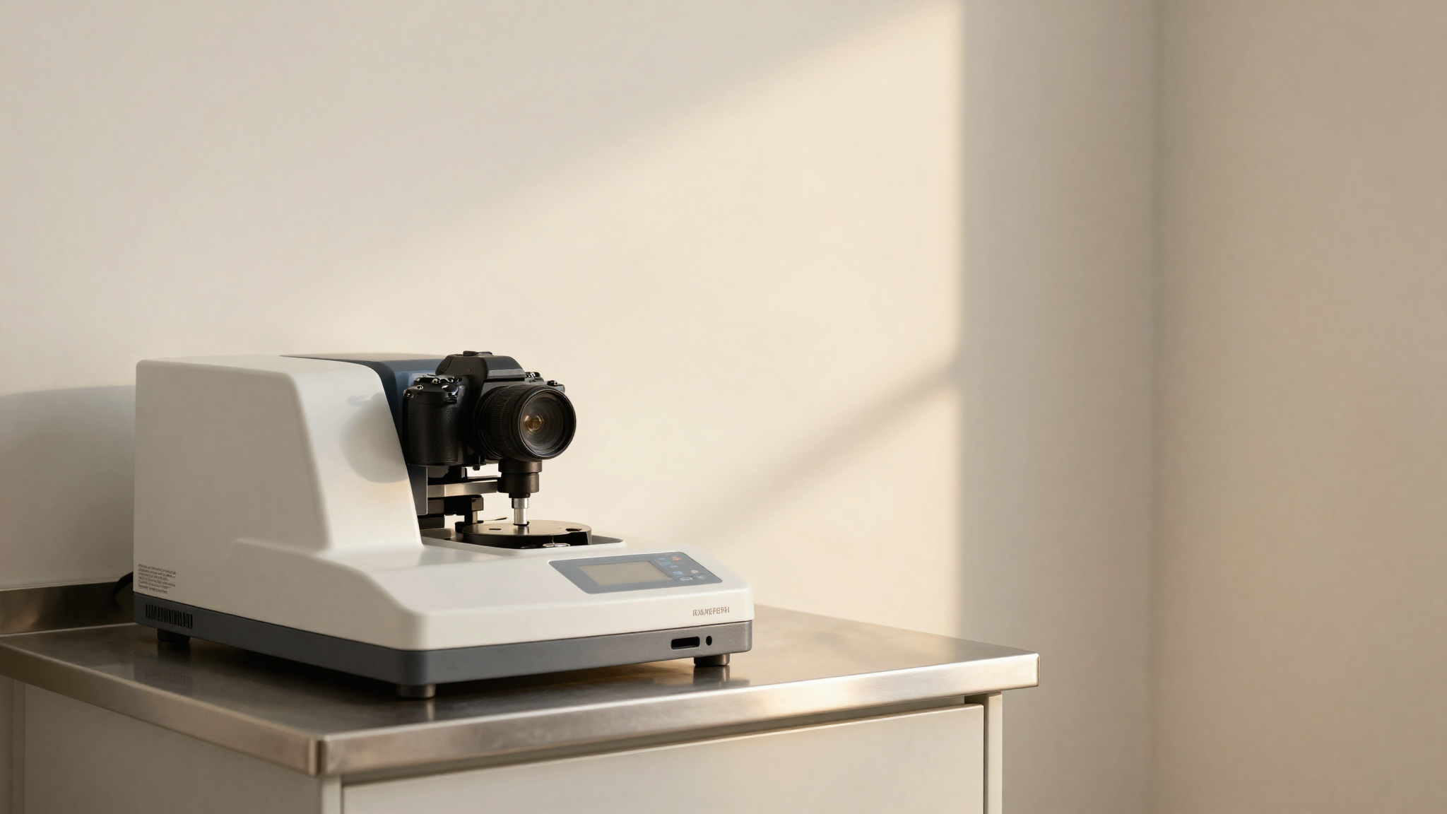 Benchtop spectrophotometer with white casing in a clean Italian gelato lab