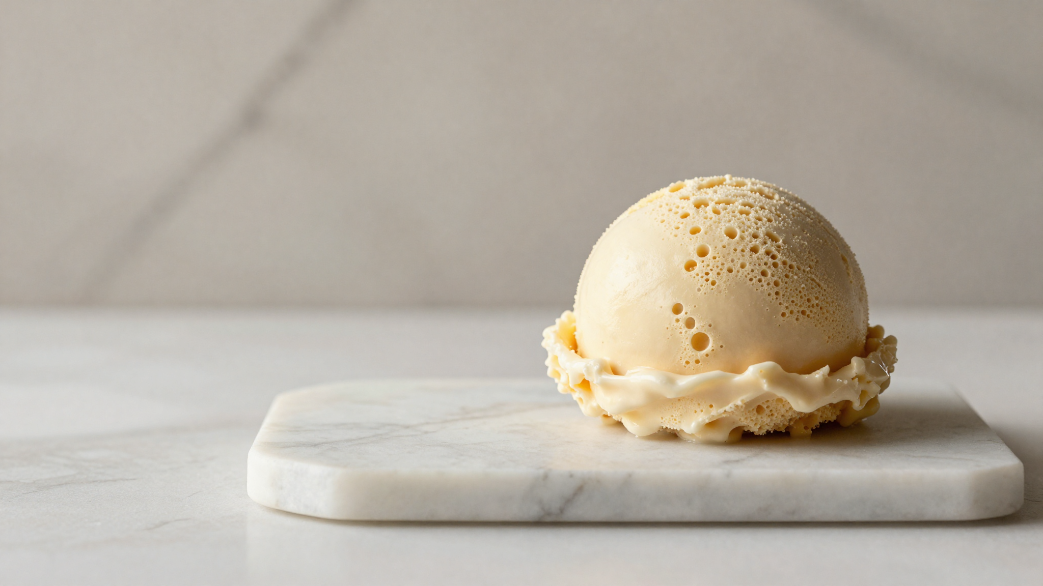 Closing photo — scoop of gelato cross section showing creamy texture and tiny air bubbles
