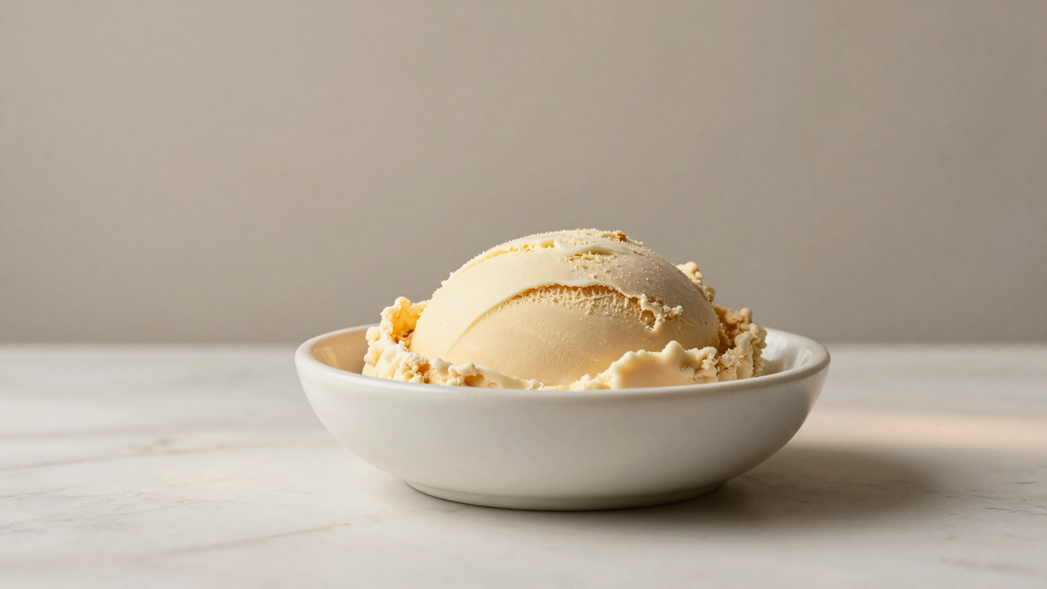 A gelato display tub with a visibly sunken, uneven surface